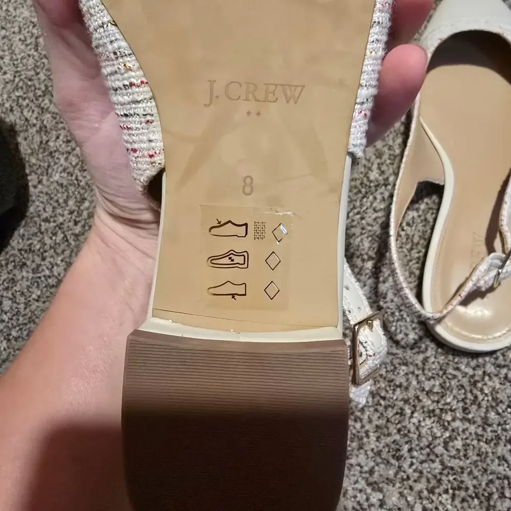 Women's J. Crew Multicolor Beige Tweed Slingbacks with Cap Toes | Size 8 - Picture 8 of 8